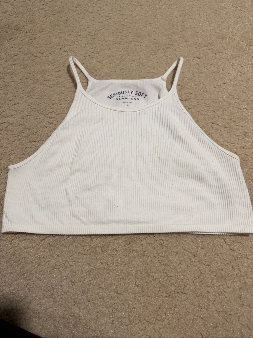 Aeropostale White Ribbed High-Neck Crop Tank